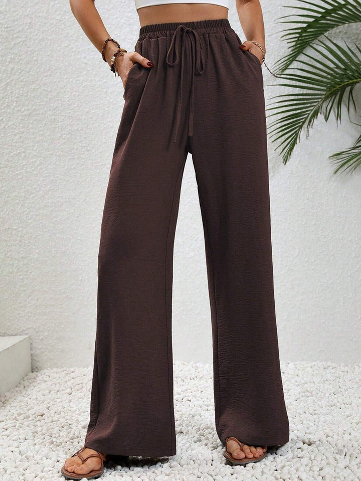 Damen lässige, breite Freizeithose mit elastischem Bund und seitlichen Taschen W&W Mode