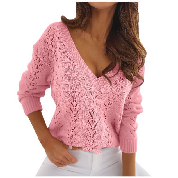 Damen Strickpullover mit V-Ausschnitt und filigranem Muster WW