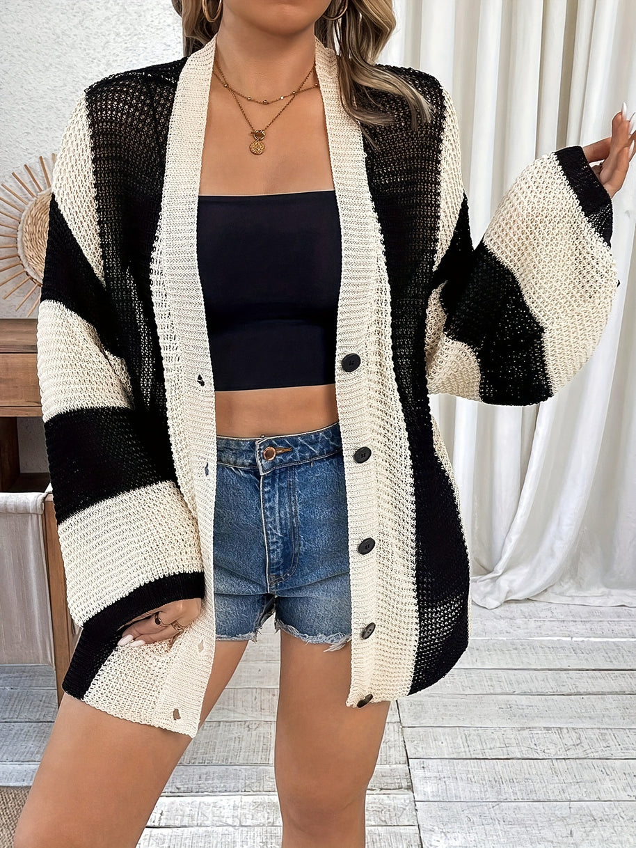 Damen Strickjacke im luftigen Netzdesign WW