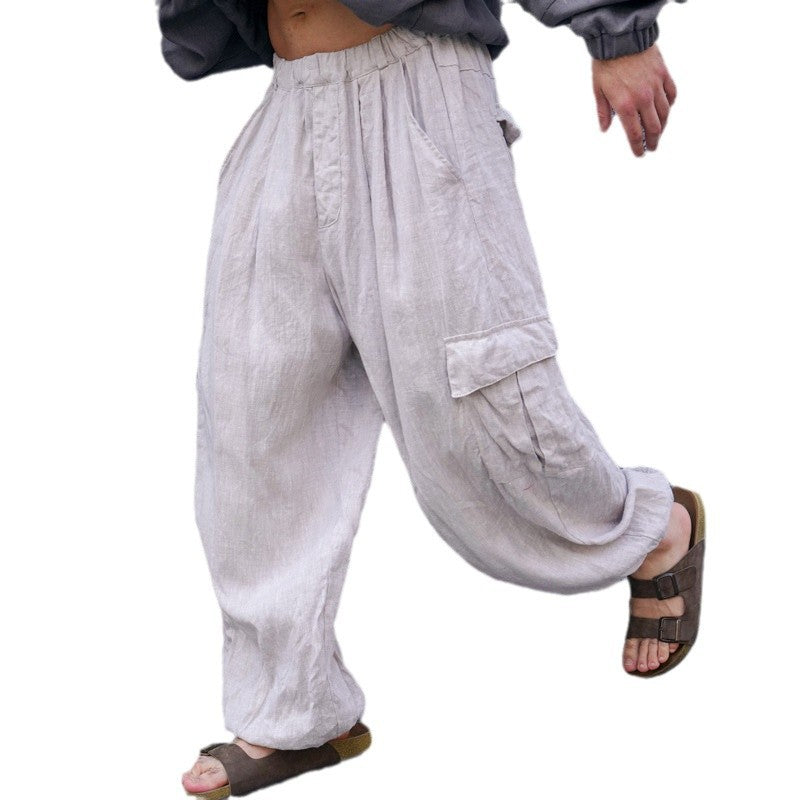 Herren lässige Cargo-Hose aus atmungsaktivem Leinenmaterial W&W Mode