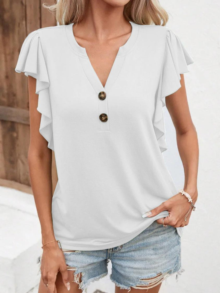 Damen Oberteil mit voluminösen Rüschen und eleganten Knopfdetails WW