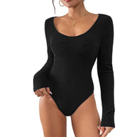 Damen Body mit tiefem Ausschnitt und langen Ärmeln WW