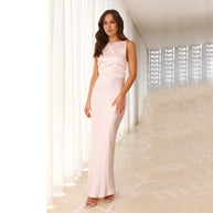 Damen Satin Maxikleid mit elegantem Schnitt und hohem Schlitz WW