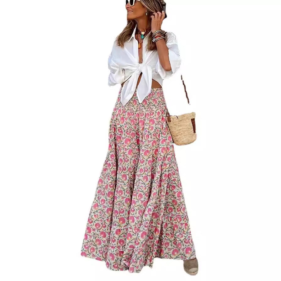 Damen Maxirock mit floralen Mustern und voluminösem Schnitt WW