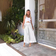 Damen weite Culotte-Hose mit elastischem Bund und seitlichen Eingrifftaschen WW