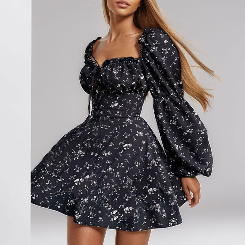 Damen Minikleid mit voluminösen Puffärmeln und raffiniertem Bindedetail W&W Mode