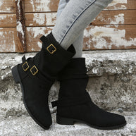 Damen Robuste Stiefel mit modischen Schnallen und lässigem Design WW