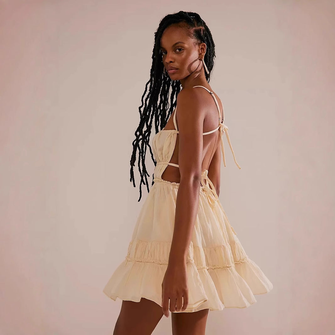 Damen luftiges Sommerkleid mit Rüschendetails und verstellbaren Trägern W&W Mode