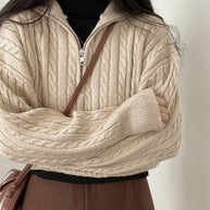 WW Vintage Rollkragen Reißverschluss Twist Strickpullover