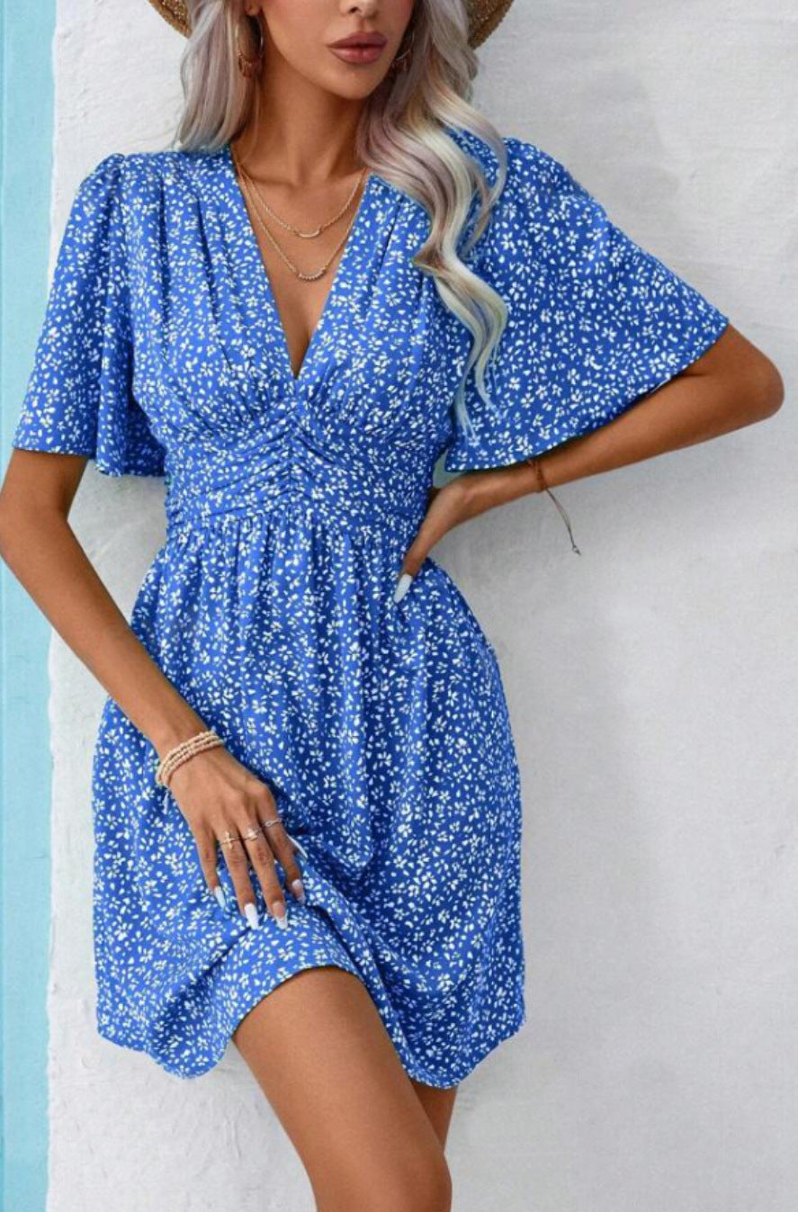 Damen Blumenkleid mit schickem V-Ausschnitt und voluminösen Ärmeln WW