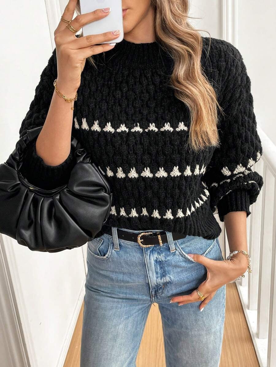 Damen Strickpullover mit strukturiertem Muster und hohem Kragen WW