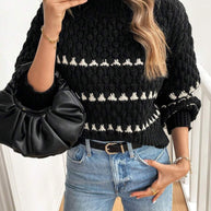 Damen Strickpullover mit strukturiertem Muster und hohem Kragen WW