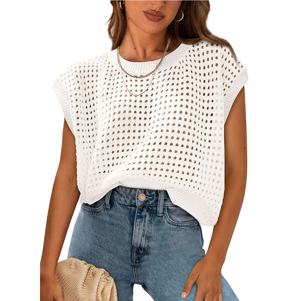 Damen lässiges Strickoberteil mit luftiger Netzstruktur W&W Mode