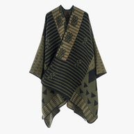 Damen Eleganter Poncho mit grafischem Muster und weichen Fransen WW
