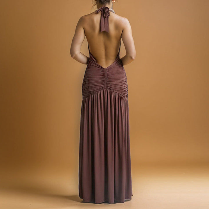 Damen Maxikleid mit tiefem V-Ausschnitt und drapierter Silhouette W&W Mode