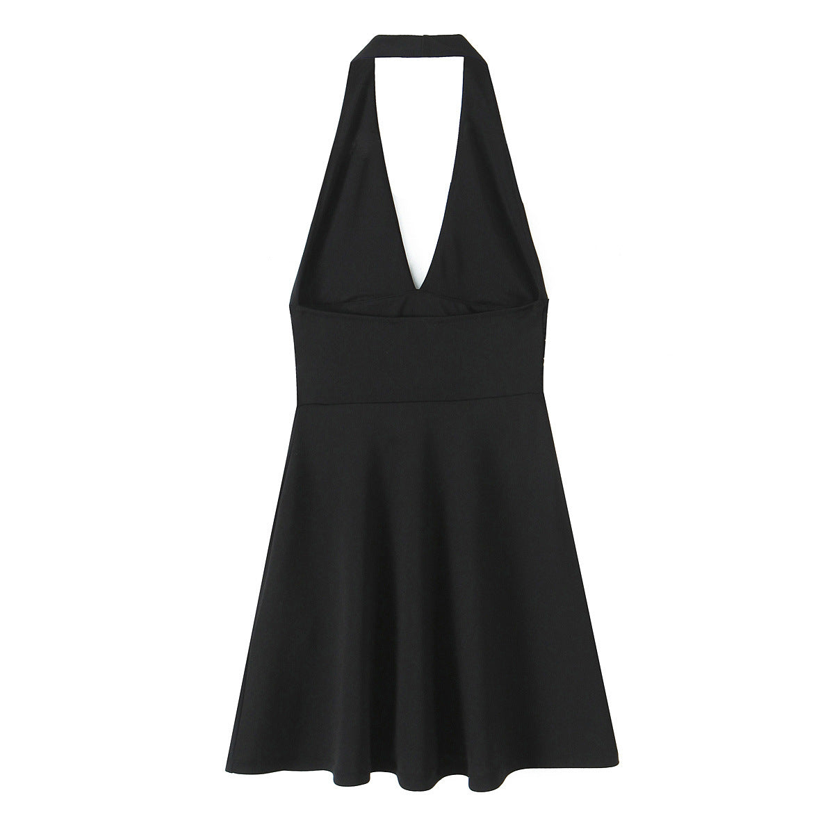 Damen Halterkleid mit tiefem V-Ausschnitt und fließendem Rock WW