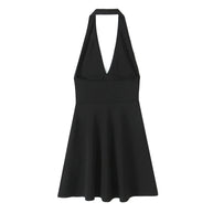 Damen Halterkleid mit tiefem V-Ausschnitt und fließendem Rock WW