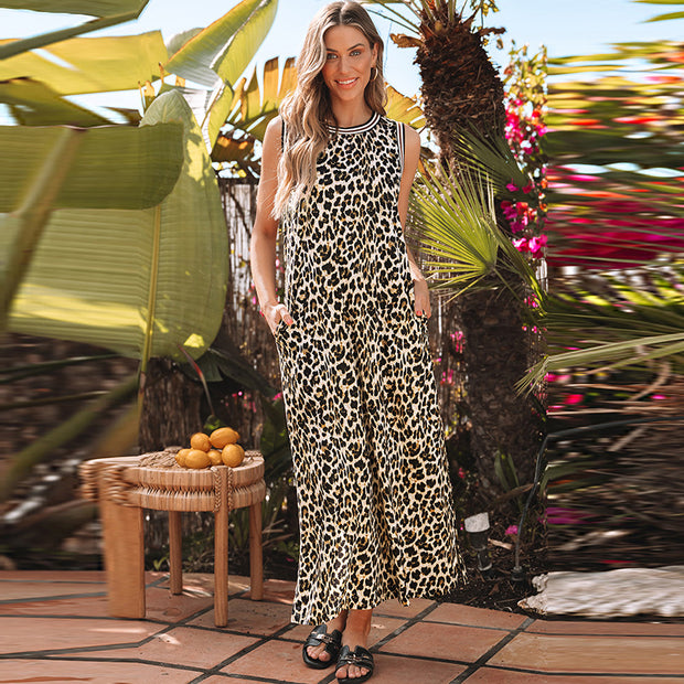 Damen Maxikleid mit modernem Leo-Print und praktischen Taschen WW