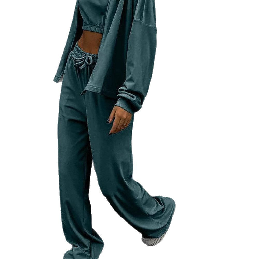Damen sportliches Freizeit-Set mit cropped Top und weiter Hose WW