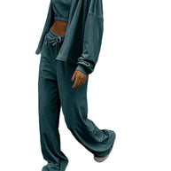 Damen sportliches Freizeit-Set mit cropped Top und weiter Hose WW