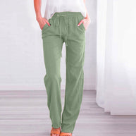 Damen Bequeme Leinen-Hose mit elastischem Bund und Taschen WW