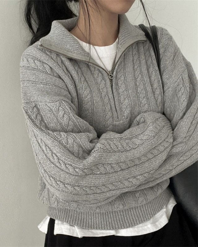 WW Vintage Rollkragen Reißverschluss Twist Strickpullover