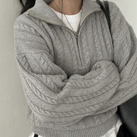 WW Vintage Rollkragen Reißverschluss Twist Strickpullover