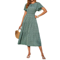 Damen Midikleid mit voluminösen Ärmeln und fließendem Rock W&W