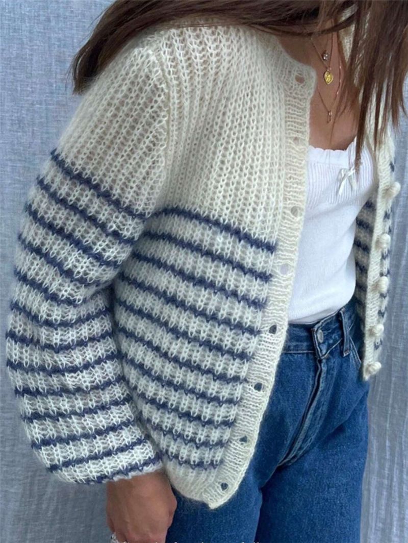 Damen Strickjacke im modernen Ringelmuster und lässigem Schnitt WW