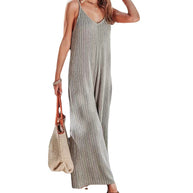 Damen Elegante Jumpsuit mit Streifenmuster und weit geschnittenen Beinen WW