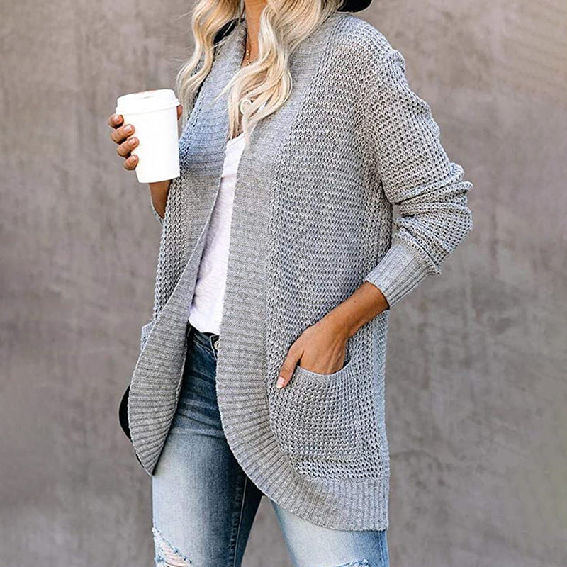 Damen Strickjacke mit offenem Schnitt und seitlichen Taschen WW