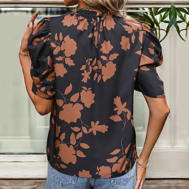 Damen Bluse mit Puffärmeln und floralem Muster WW