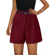Damen elegante Shorts mit Gürtel und Eingrifftaschen WW