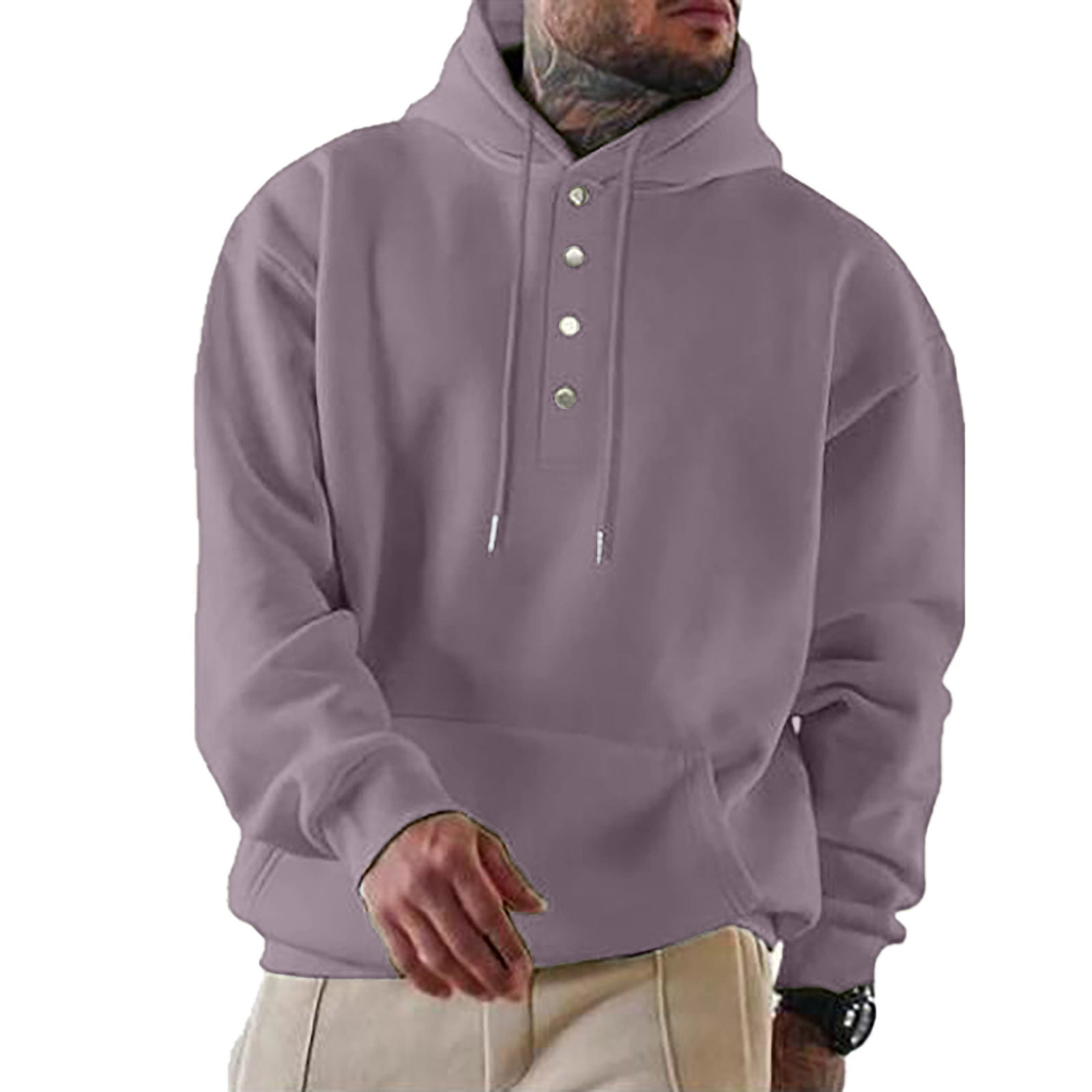 Herren Kapuzenpullover mit Knopfleiste und XXL-Passform WW
