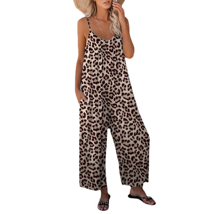 W&W Mode | Leopard-Print-Tasche Lockerer Träger Einteiler Overall
