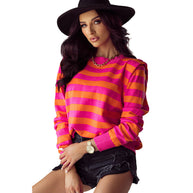 Damen gestreiftes Sweatshirt mit lässigem Schnitt und weitem Kragen WW