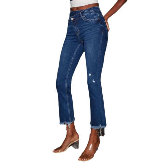 Damen Flared Jeans mit fransendem Saum und lässigem Destroyed-Effekt W&W Mode