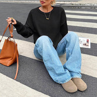 Damen Bequemer Pullover aus feiner Strickqualität mit zeitlosem Rundhalsausschnitt WW