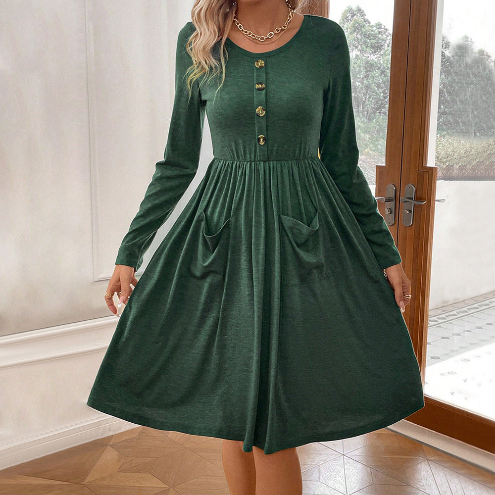 Damen Midi-Kleid mit Knopfleiste und praktischen Taschen W&W Mode