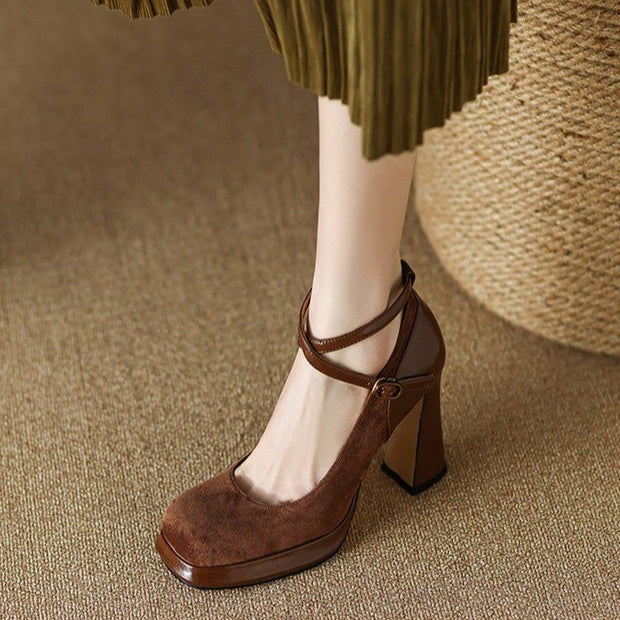 Damen elegante Mary Jane Pumps mit luxuriösem Blockabsatz W&W