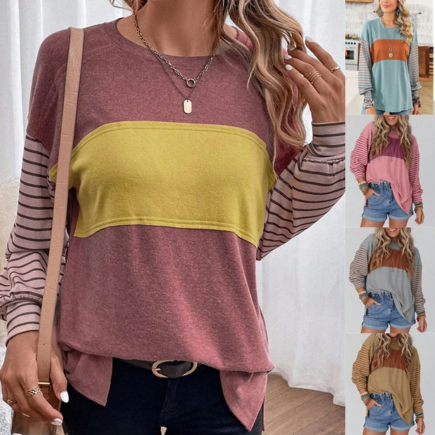 Damen lässiger Sweatshirt mit gestreiften Ärmeln WW