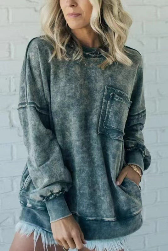 Damen Bequemer Oversized Sweatshirt mit Taschen WW