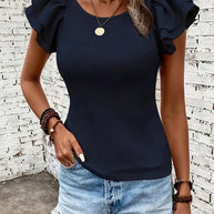 Damen Rippstrickoberteil mit Volants WW