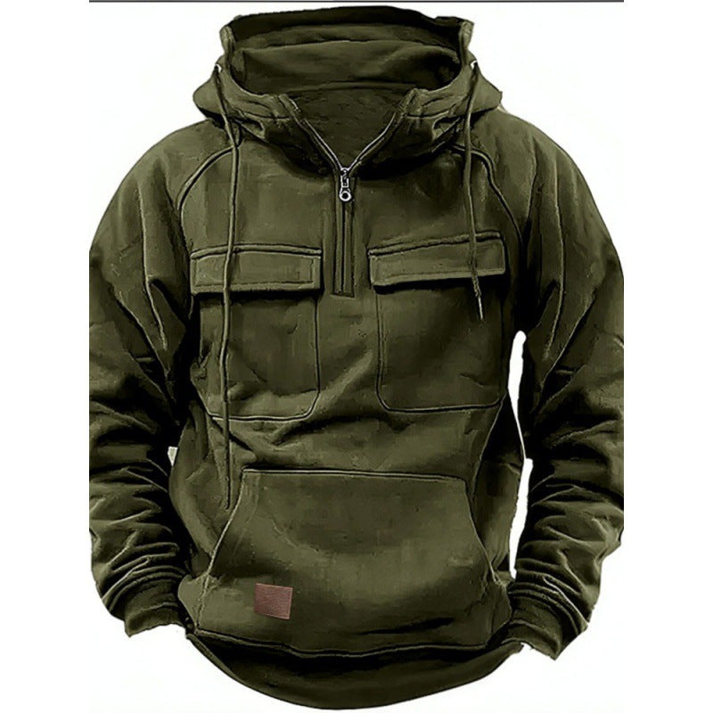 Herren funktionale Kapuzenpullover mit praktischen Taschen und kurzem Reißverschluss W&W Mode