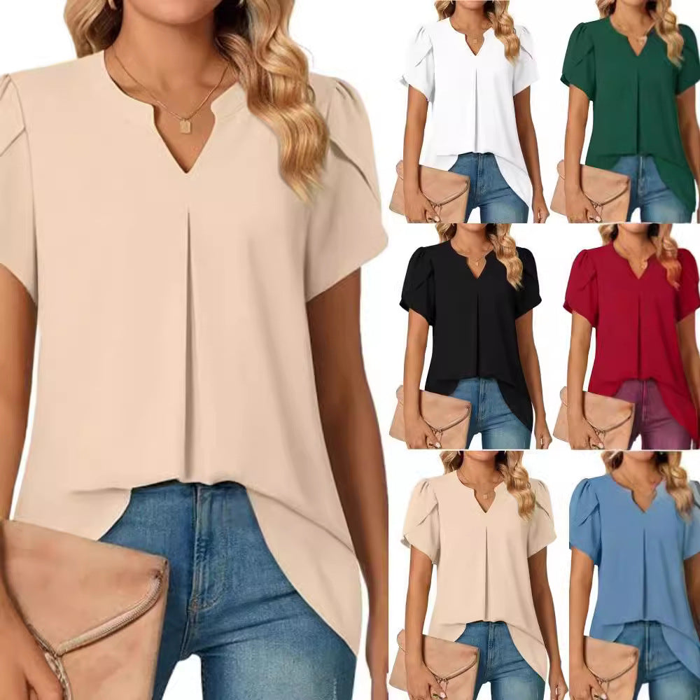 Damen Bluse mit eleganter V-Ausschnitt-Detail und leichten Puffärmeln WW
