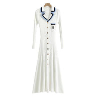 Damen Strickkleid mit eleganter Knopfleiste und Hemdkragen WW