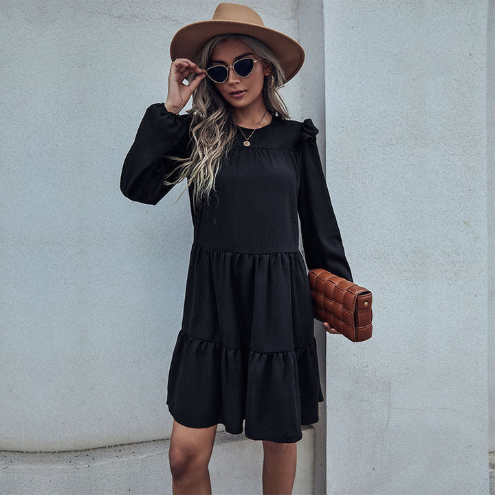 Damen Midi-Kleid mit Rüschendetails und voluminösem Rock W&W Mode