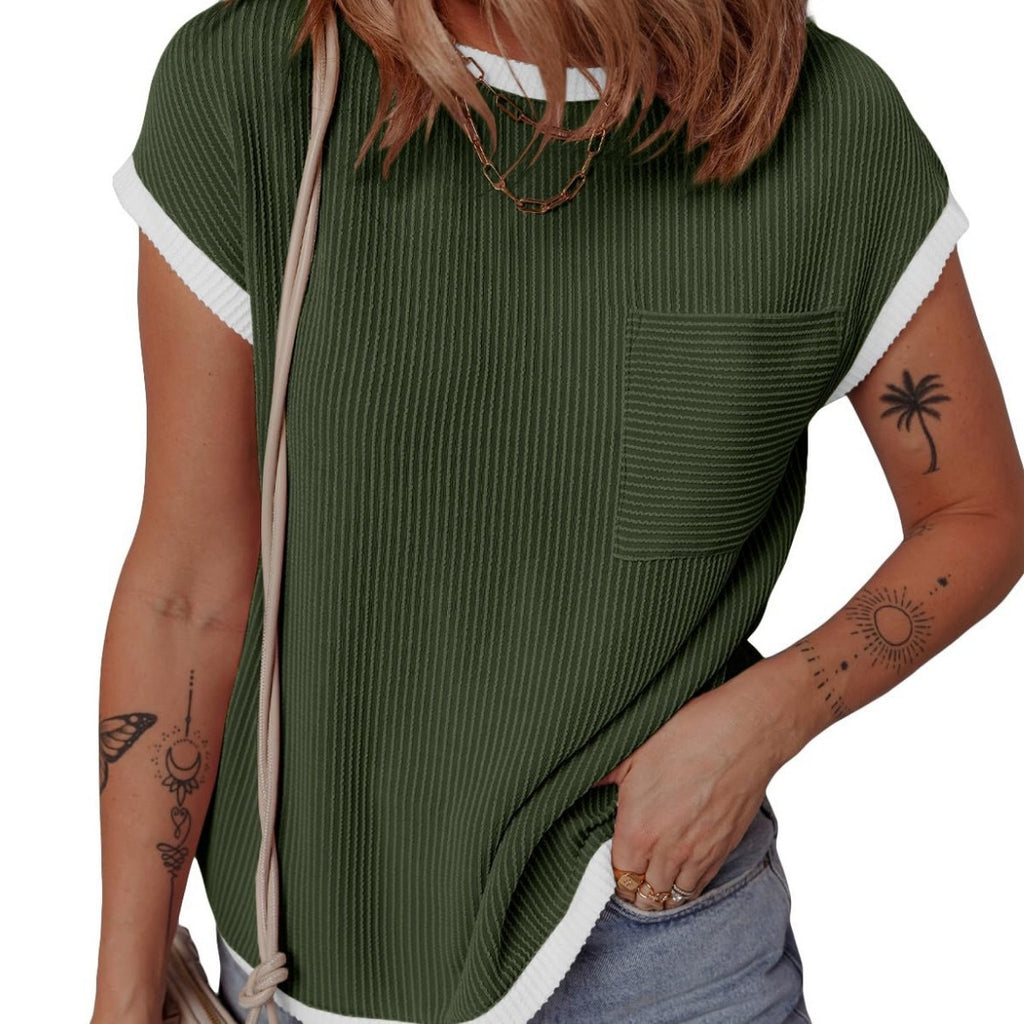 Damen Casual Strukturiertes Pocket Tee WW