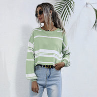 Damen gestreifter Sweatshirt mit weitem Schnitt und modernen Ärmeln WW