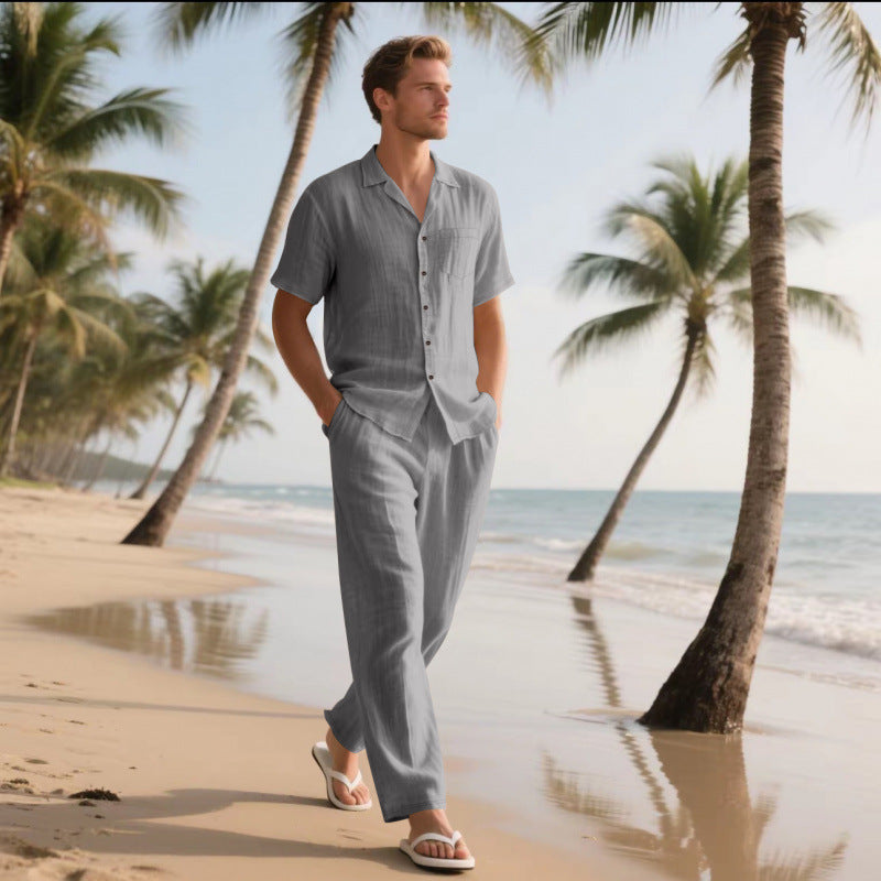 Herren locker sitzendes Leinenhemd und Hose Set WW